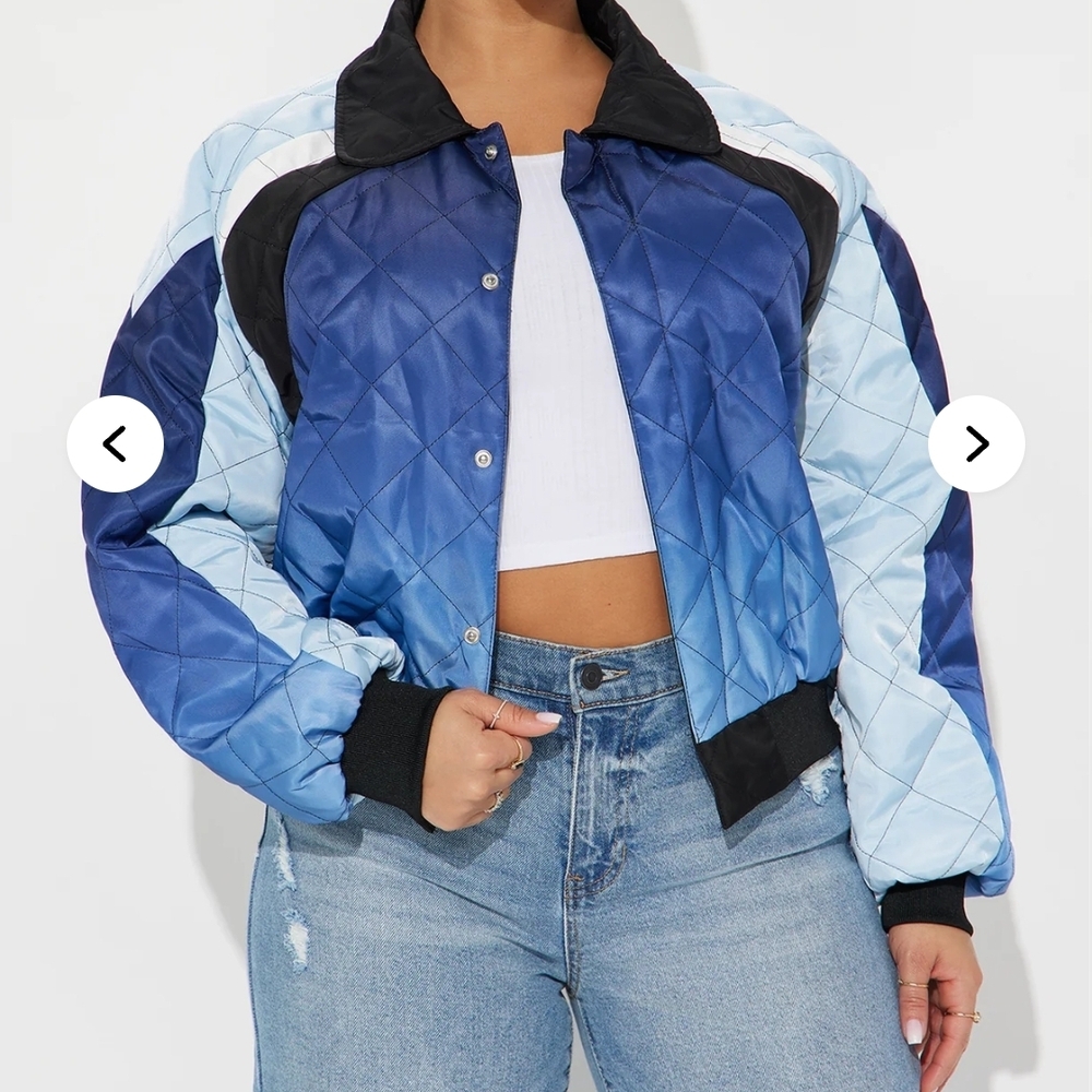 Fashion Nova Quilted Blue Bomber Jacket